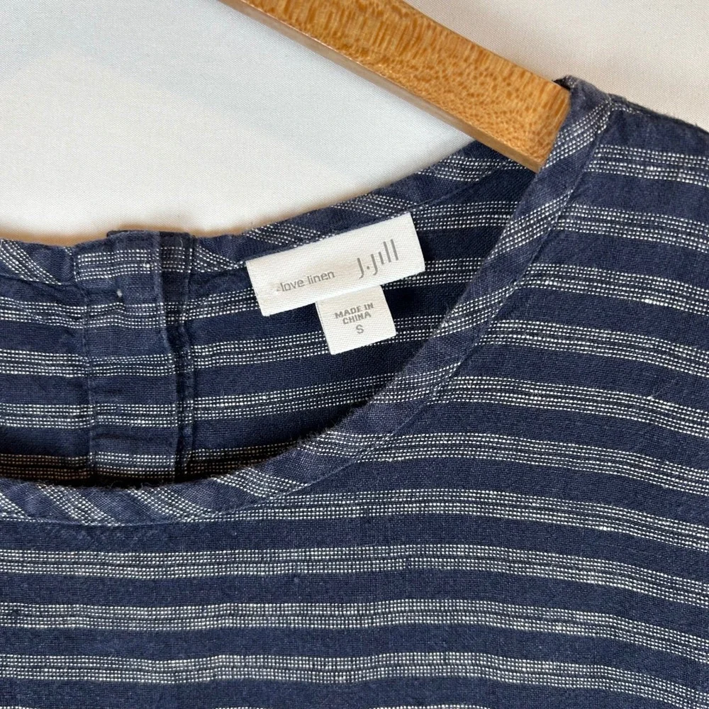 J Jill Linen Stripe Sleeveless Shift Dress Women Size S Blue Casual - Picture 3 of 10